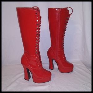 red vinyl boots